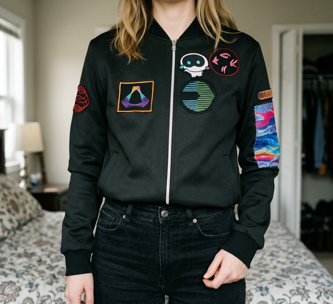 Coldplay Style Custom Jacket: black bomber jacket covered in embroidered patches