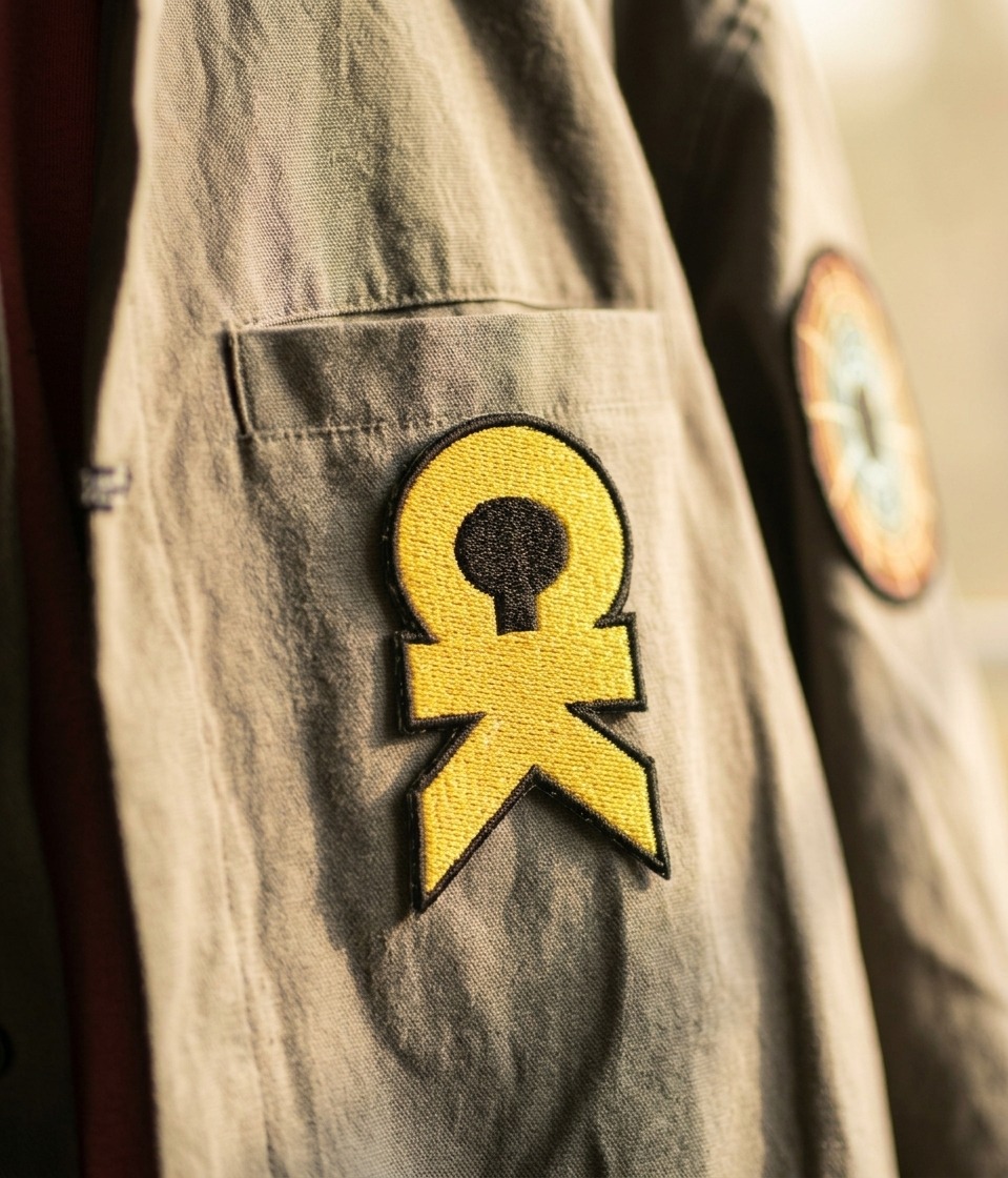 Mylo Xyloto Jacket 2: embroidered patch detail on jacket pocket